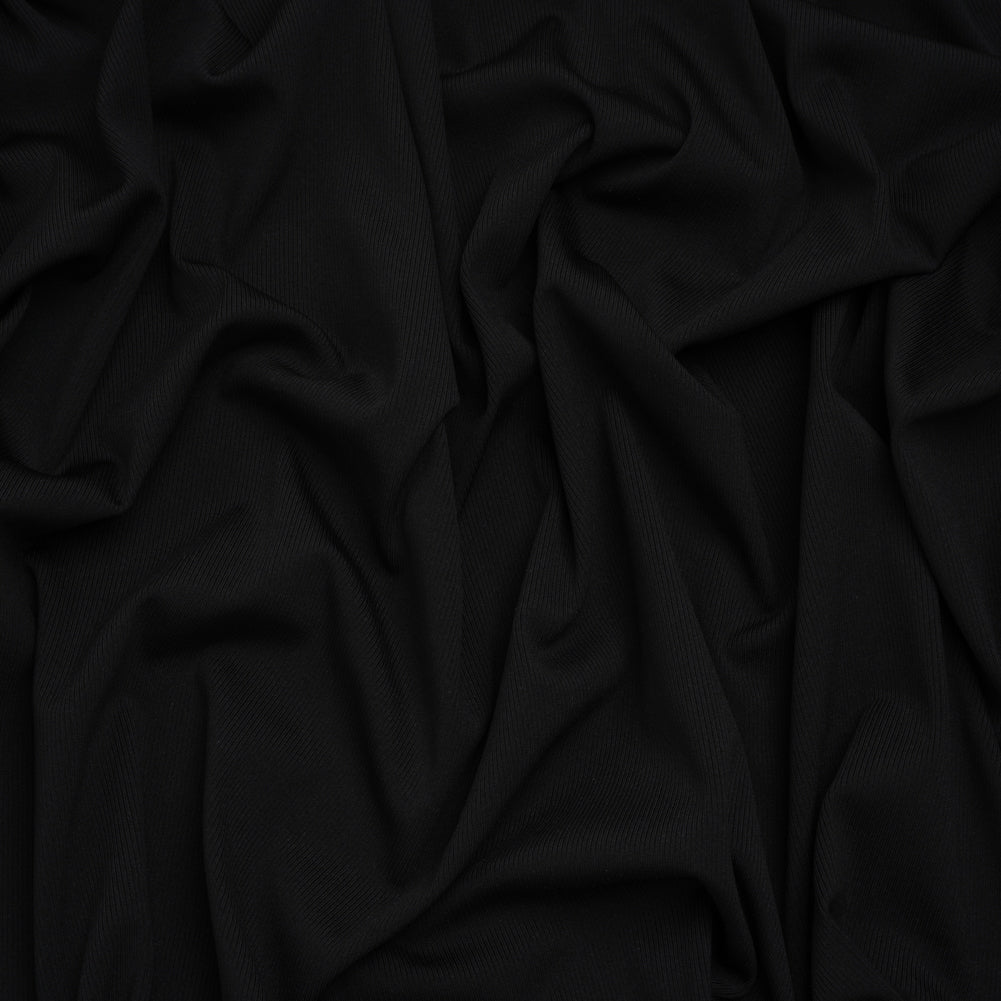 Stretch Recycled Polyester 1x1 Rib Knit - Jet Black - Deadstock