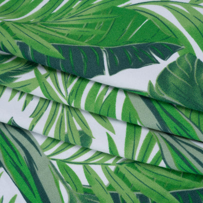 Stretch Polyester ITY Jersey by Vera Wang - Kelly Green and White Palm Leaves - Designer Deadstock