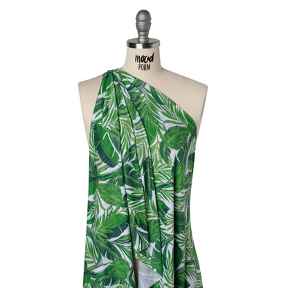 Stretch Polyester ITY Jersey by Vera Wang - Kelly Green and White Palm Leaves - Designer Deadstock
