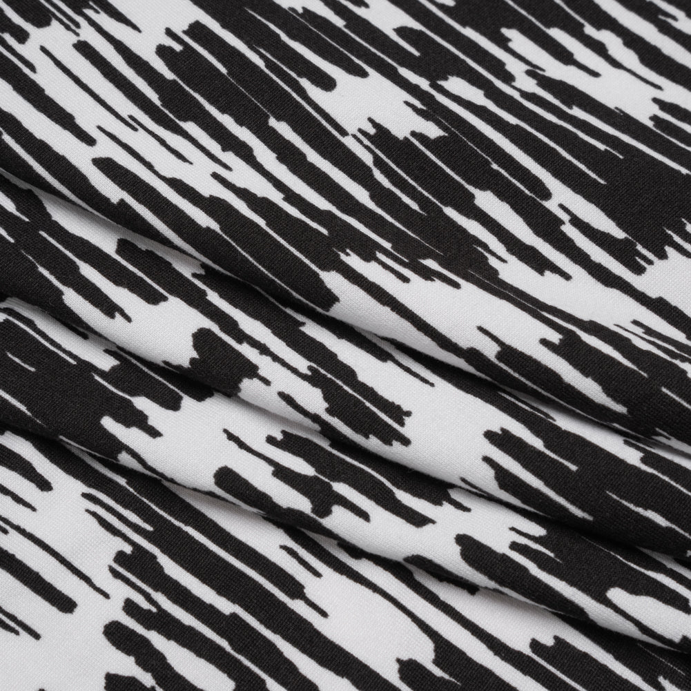 Stretch Polyester ITY Jersey - Black and White Abstract - Deadstock - Folded