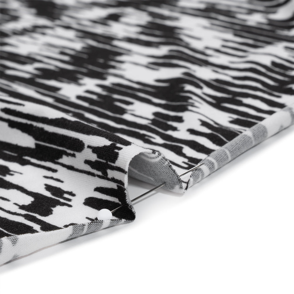 Stretch Polyester ITY Jersey - Black and White Abstract - Deadstock - Detail