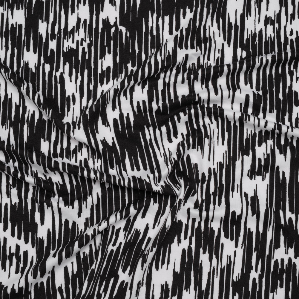 Stretch Polyester ITY Jersey - Black and White Abstract - Deadstock