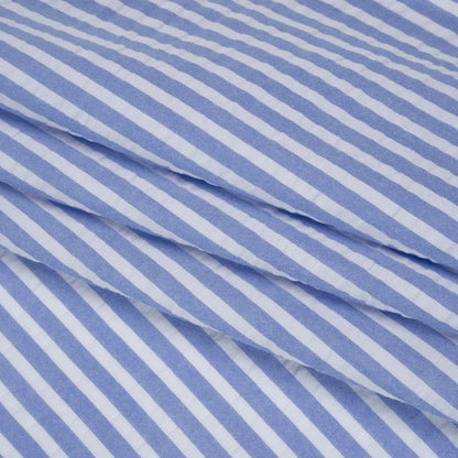 Rayon Seersucker - Light Blue and White Stripes - Deadstock
