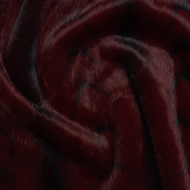 Plush Short Pile Recycled Polyester Faux Fur - Burgundy and Black Woodgrain Print
