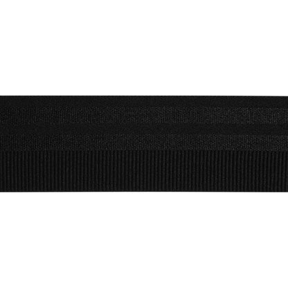 Nylon Elastic Trim with Satin Stripes and Ribbing Made in Italy - 1.625" - Black