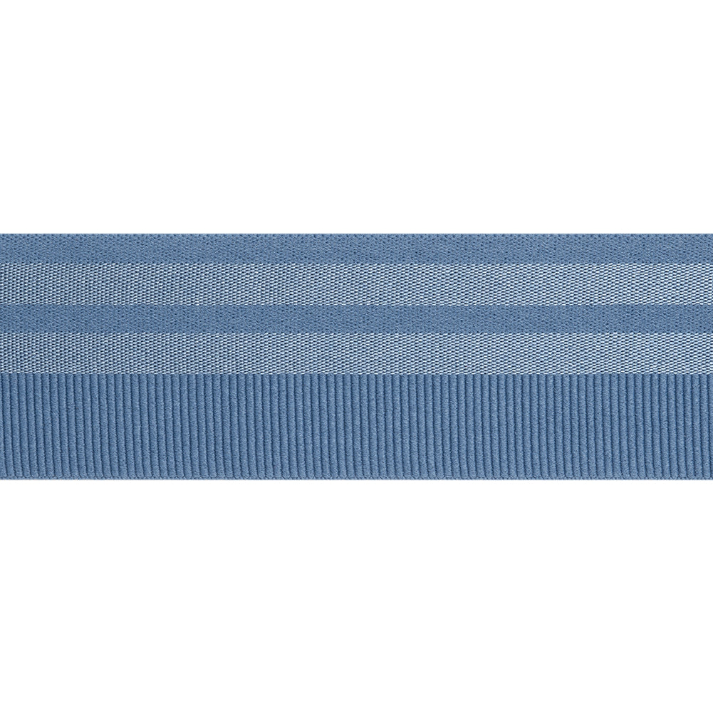 Nylon Elastic Trim with Satin Stripes and Ribbing Made in Italy - 1.625" - Country Blue - Folded