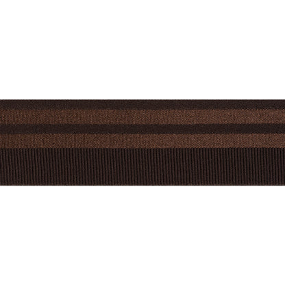 Nylon Elastic Trim with Satin Stripes and Ribbing Made in Italy - 1.625" - Brown