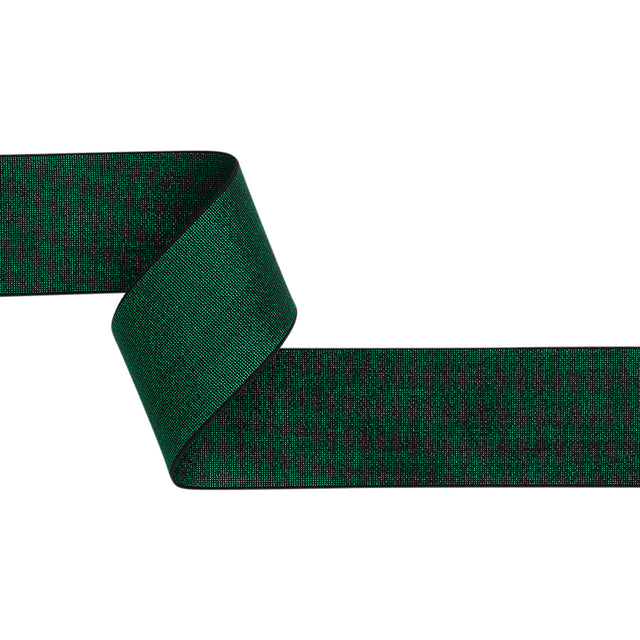 Metallic Elastic Trim Made in Italy - 2.125" - Kelly Green on Black