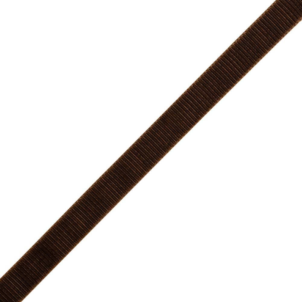 Grosgrain Ribbed Velvet Ribbon Trim Made in Italy - 0.375" - Brown - Folded