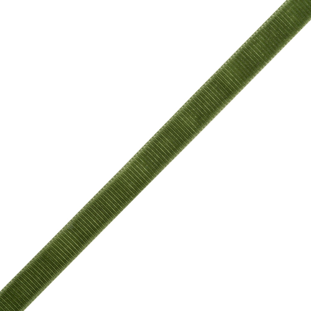 Grosgrain Ribbed Velvet Ribbon Trim Made in Italy - 0.375" - Moss Green - Folded
