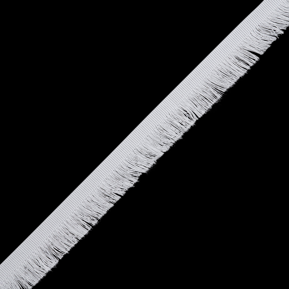 Cotton Grosgrain Ribbon with Fringe Made in Italy - 0.875" - White Folded