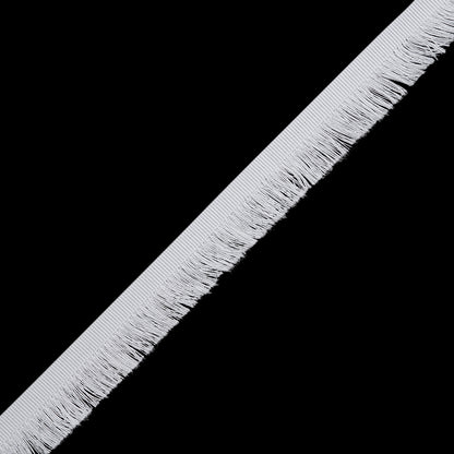 Cotton Grosgrain Ribbon with Fringe Made in Italy - 0.875" - White Folded