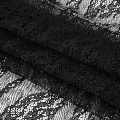 Raschel Lace with Finished Edges - Black Floral Lozenges - Deadstock