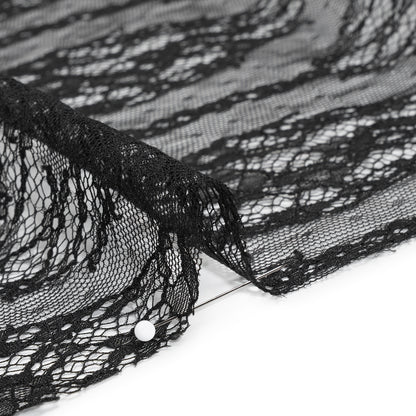 Raschel Lace with Finished Edges - Black Floral Lozenges - Deadstock