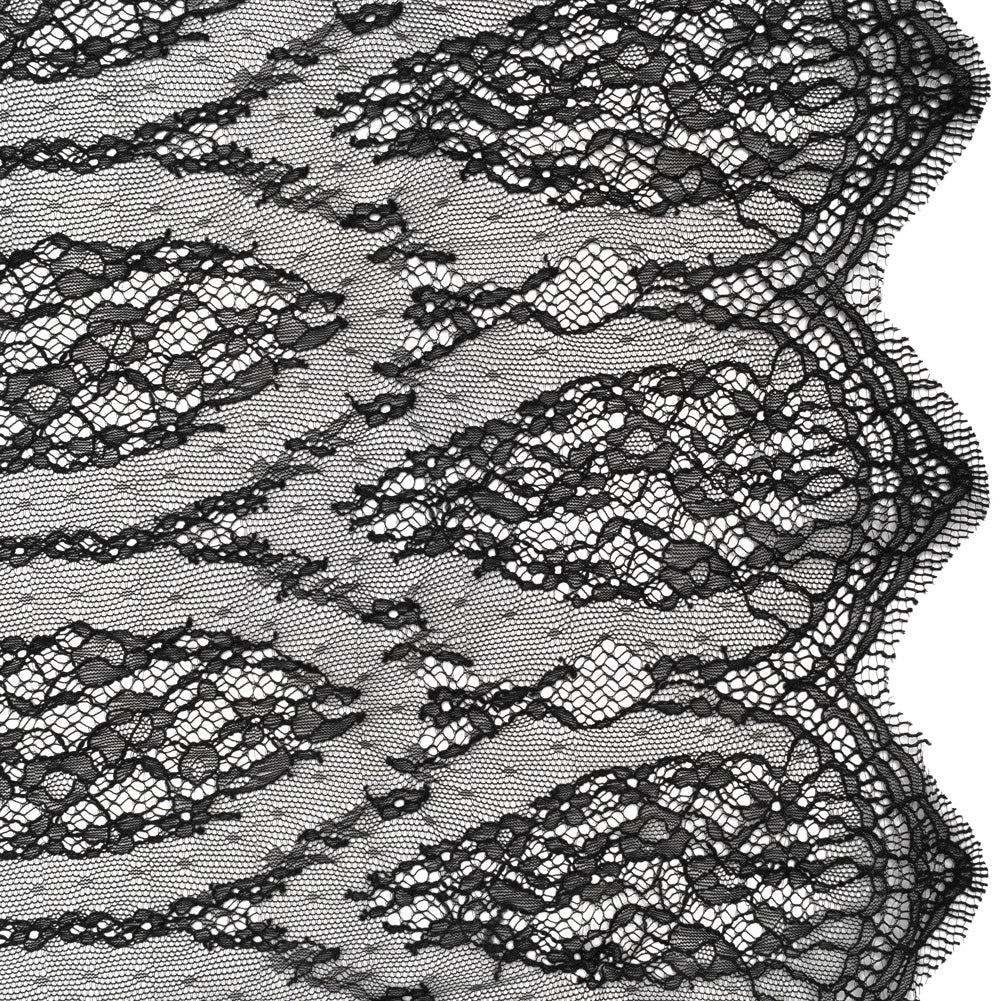 Raschel Lace with Finished Edges - Black Floral Lozenges - Deadstock