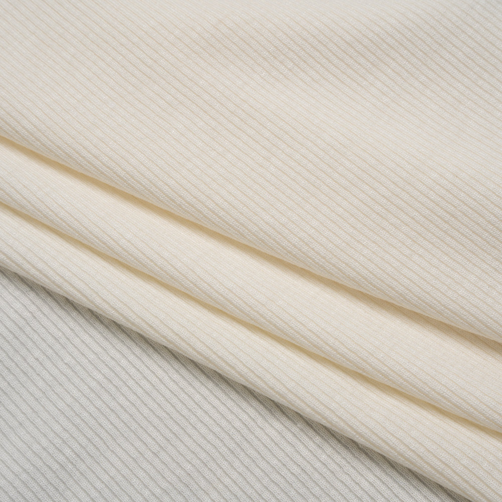 Stretch Rayon 2x2 Rib Knit - Natural - Deadstock - Folded