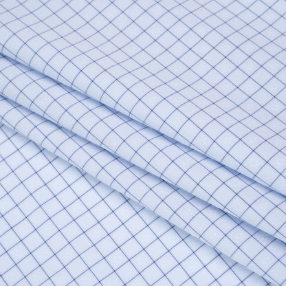 Cotton Dobby Shirting Made in Italy - Light Blue and Navy Checks and Flowers - Deadstock