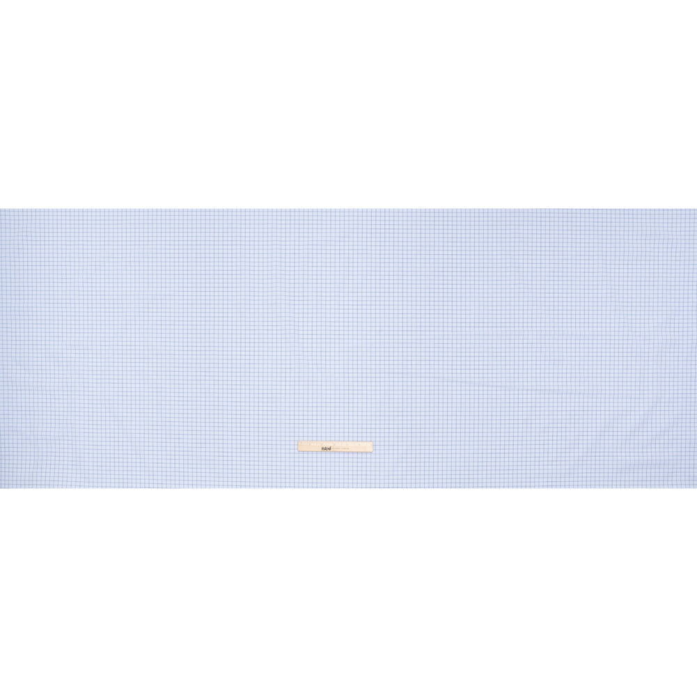 Cotton Dobby Shirting Made in Italy - Light Blue and Navy Checks and Flowers - Deadstock - Full