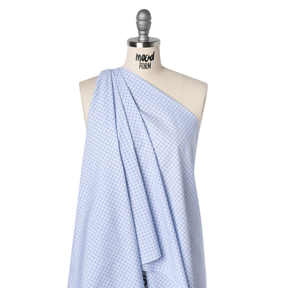 Cotton Dobby Shirting Made in Italy - Light Blue and Navy Checks and Flowers - Deadstock