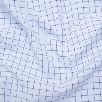 Cotton Dobby Shirting Made in Italy - Light Blue and Navy Checks and Flowers - Deadstock