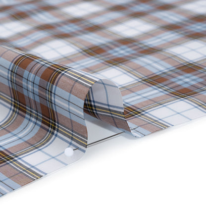 Cotton Shirting Made in Italy - Russet Brown, Country Blue and White Plaid - Designer Deadstock