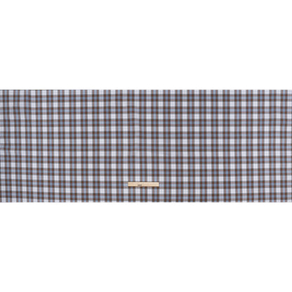 Cotton Shirting Made in Italy - Russet Brown, Country Blue and White Plaid - Designer Deadstock