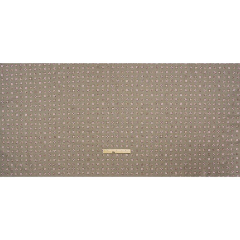 Cotton Oxford Shirting Print - Warm Gray, Baby Pink and White Medallions and Squares - Deadstock - Full