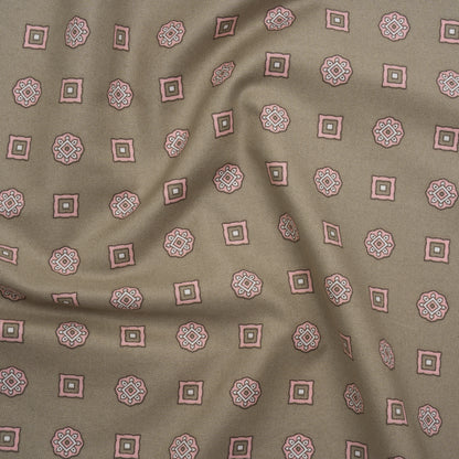 Cotton Oxford Shirting Print - Warm Gray, Baby Pink and White Medallions and Squares - Deadstock
