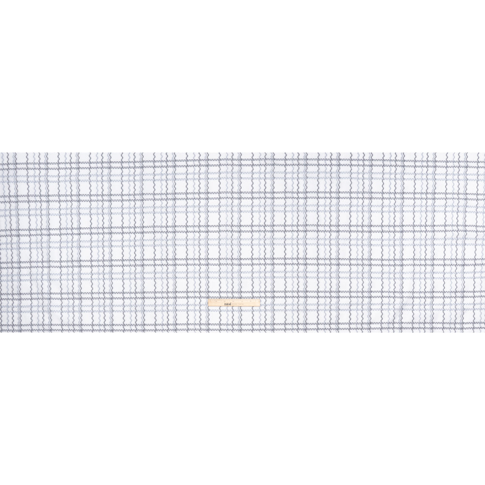 Cotton Jacquard Shirting - Charcoal, Pale Blue and White Wavy Lines Plaid - Deadstock - Full