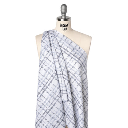 Cotton Jacquard Shirting - Charcoal, Pale Blue and White Wavy Lines Plaid - Deadstock