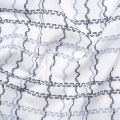 Cotton Jacquard Shirting - Charcoal, Pale Blue and White Wavy Lines Plaid - Deadstock