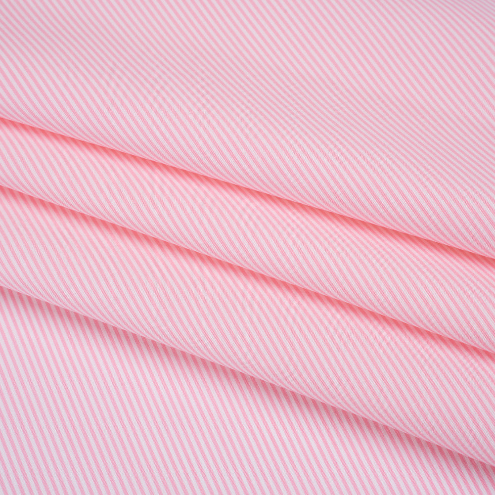 Cotton Poplin Shirting - Bubblegum Pink and White Narrow Candy Stripes - Deadstock - Folded