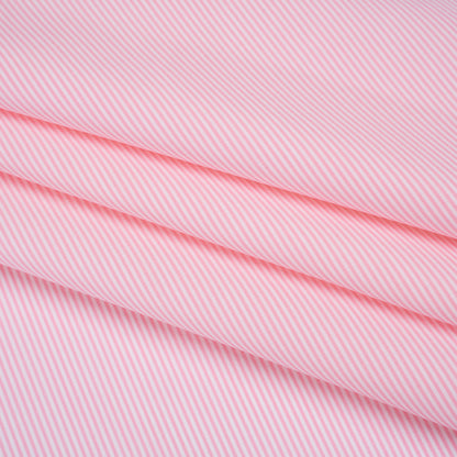 Cotton Poplin Shirting - Bubblegum Pink and White Narrow Candy Stripes - Deadstock