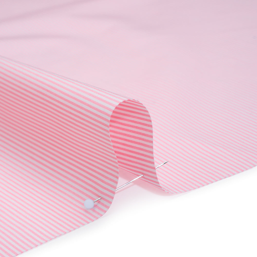 Cotton Poplin Shirting - Bubblegum Pink and White Narrow Candy Stripes - Deadstock - Detail