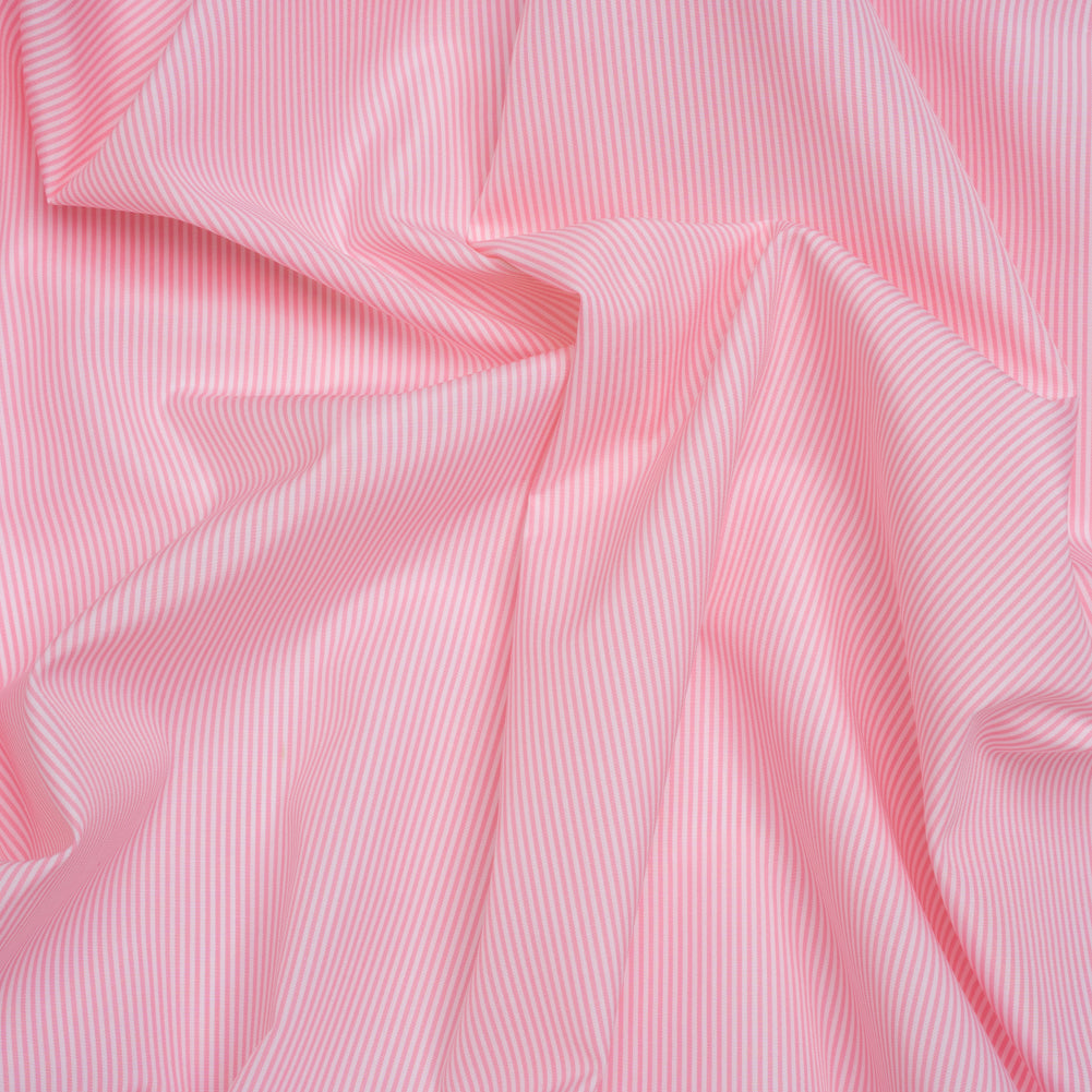 Cotton Poplin Shirting - Bubblegum Pink and White Narrow Candy Stripes - Deadstock
