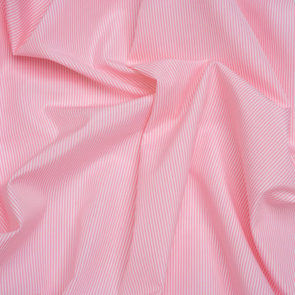 Cotton Poplin Shirting - Bubblegum Pink and White Narrow Candy Stripes - Deadstock