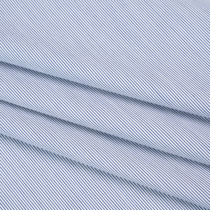 Stretch Cotton Blend Shirting Made in Italy - Charcoal Navy and White Pinstripes - Designer Deadstock