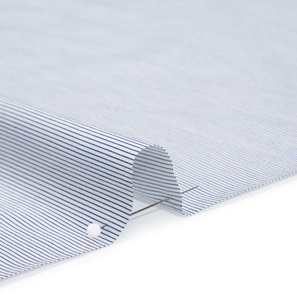 Stretch Cotton Blend Shirting Made in Italy - Charcoal Navy and White Pinstripes - Designer Deadstock