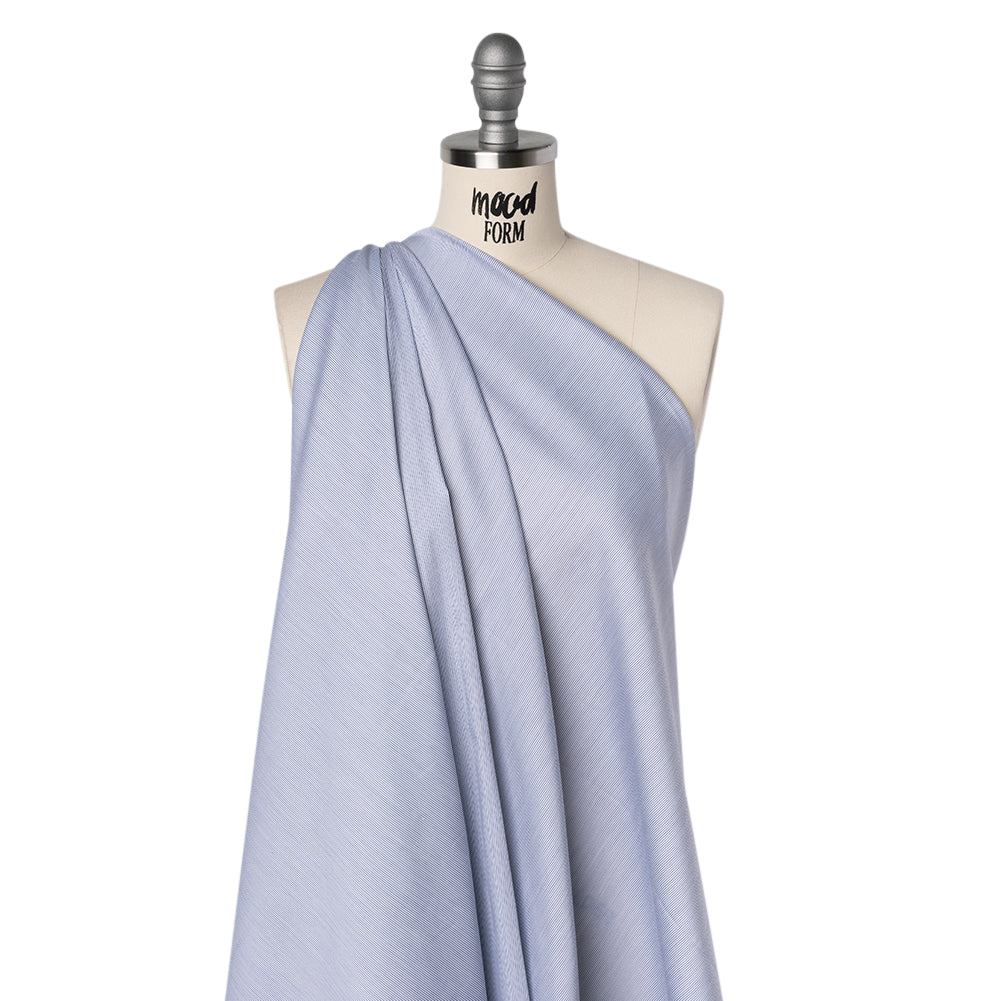 Stretch Cotton Blend Shirting Made in Italy - Charcoal Navy and White Pinstripes - Designer Deadstock - Drape