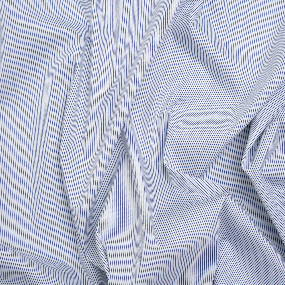 Stretch Cotton Blend Shirting Made in Italy - Charcoal Navy and White Pinstripes - Designer Deadstock