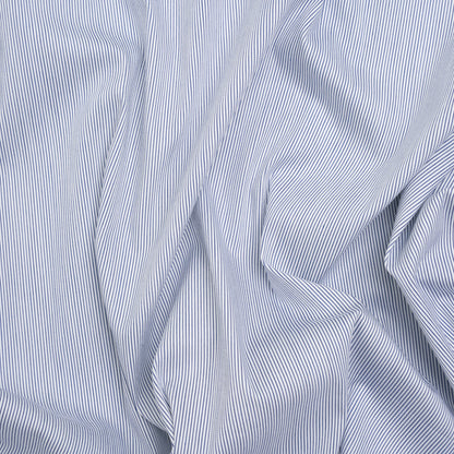 Stretch Cotton Blend Shirting Made in Italy - Charcoal Navy and White Pinstripes - Designer Deadstock