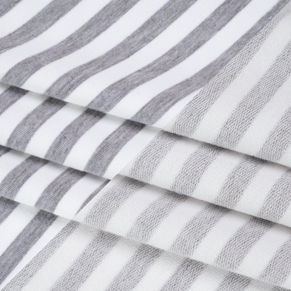 Stretch Cotton French Terry - Heathered Gray and White Stripes - Deadstock - Folded