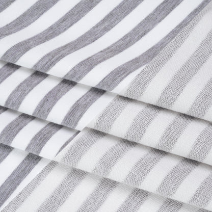 Stretch Cotton French Terry - Heathered Gray and White Stripes - Deadstock