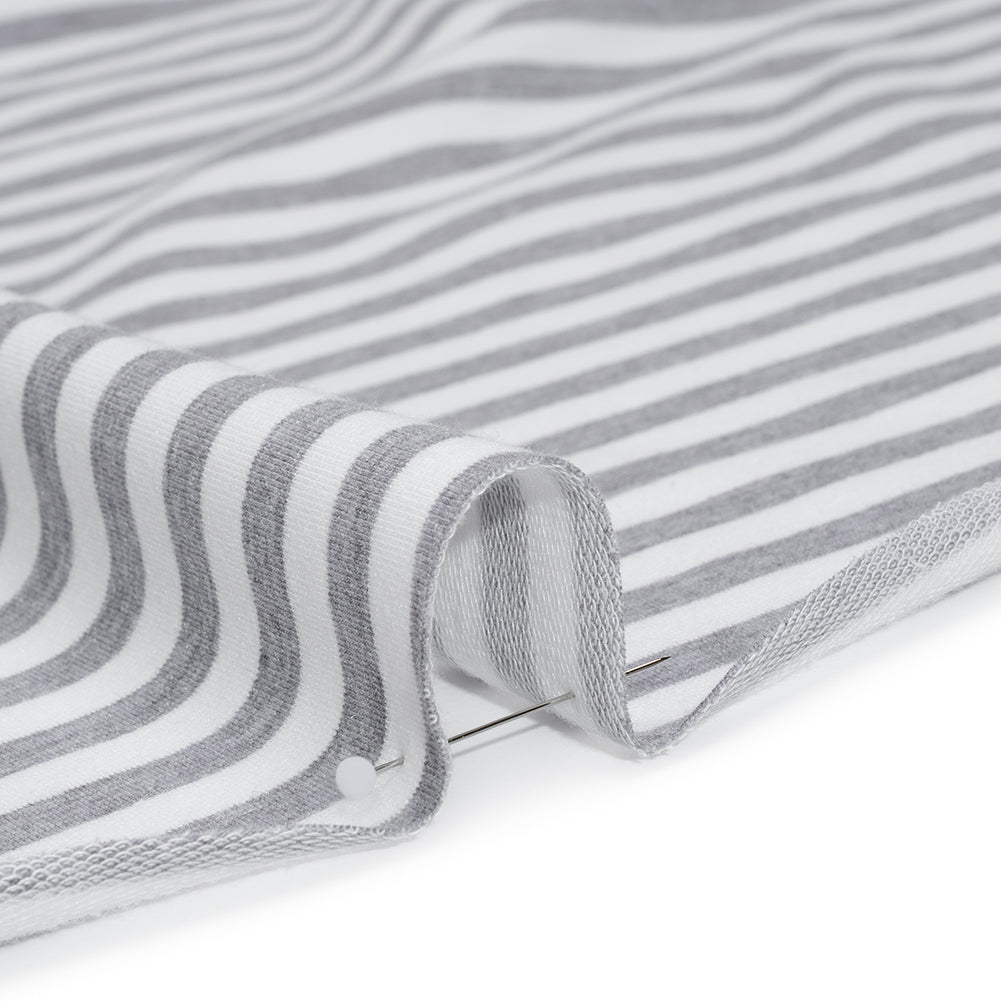 Stretch Cotton French Terry - Heathered Gray and White Stripes - Deadstock - Detail