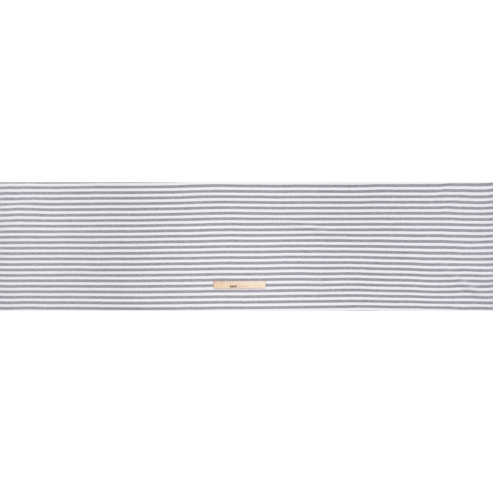Stretch Cotton French Terry - Heathered Gray and White Stripes - Deadstock - Full