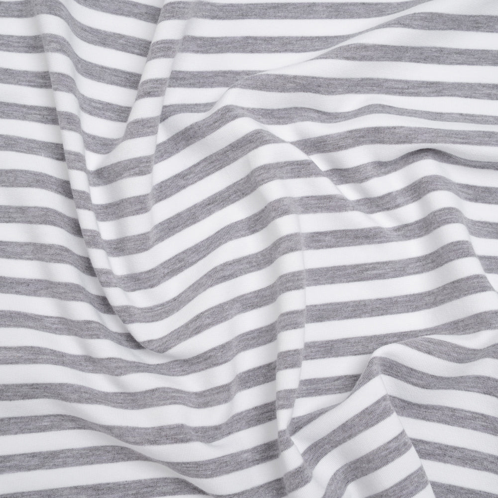 Stretch Cotton French Terry - Heathered Gray and White Stripes - Deadstock