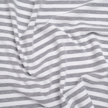 Stretch Cotton French Terry - Heathered Gray and White Stripes - Deadstock