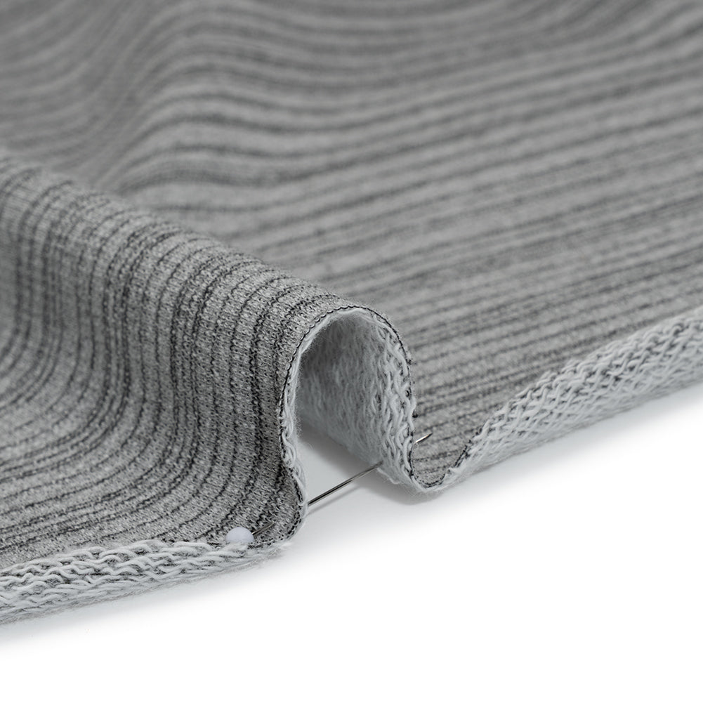 Cotton Blend French Terry - Heathered Light Gray and Charcoal Gradient Stripes - Deadstock - Detail