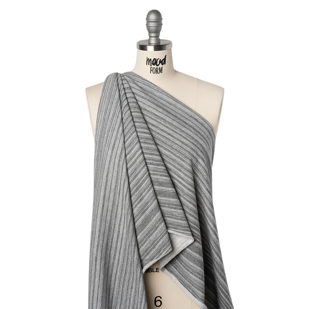 Cotton Blend French Terry - Heathered Light Gray and Charcoal Gradient Stripes - Deadstock - Drape