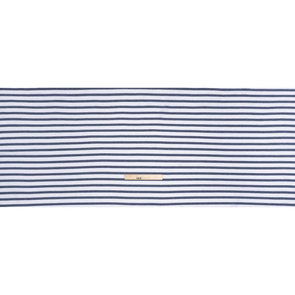 Stretch Polyester Jersey Knit Mesh - White Mesh and Heathered Navy Stripes - Deadstock